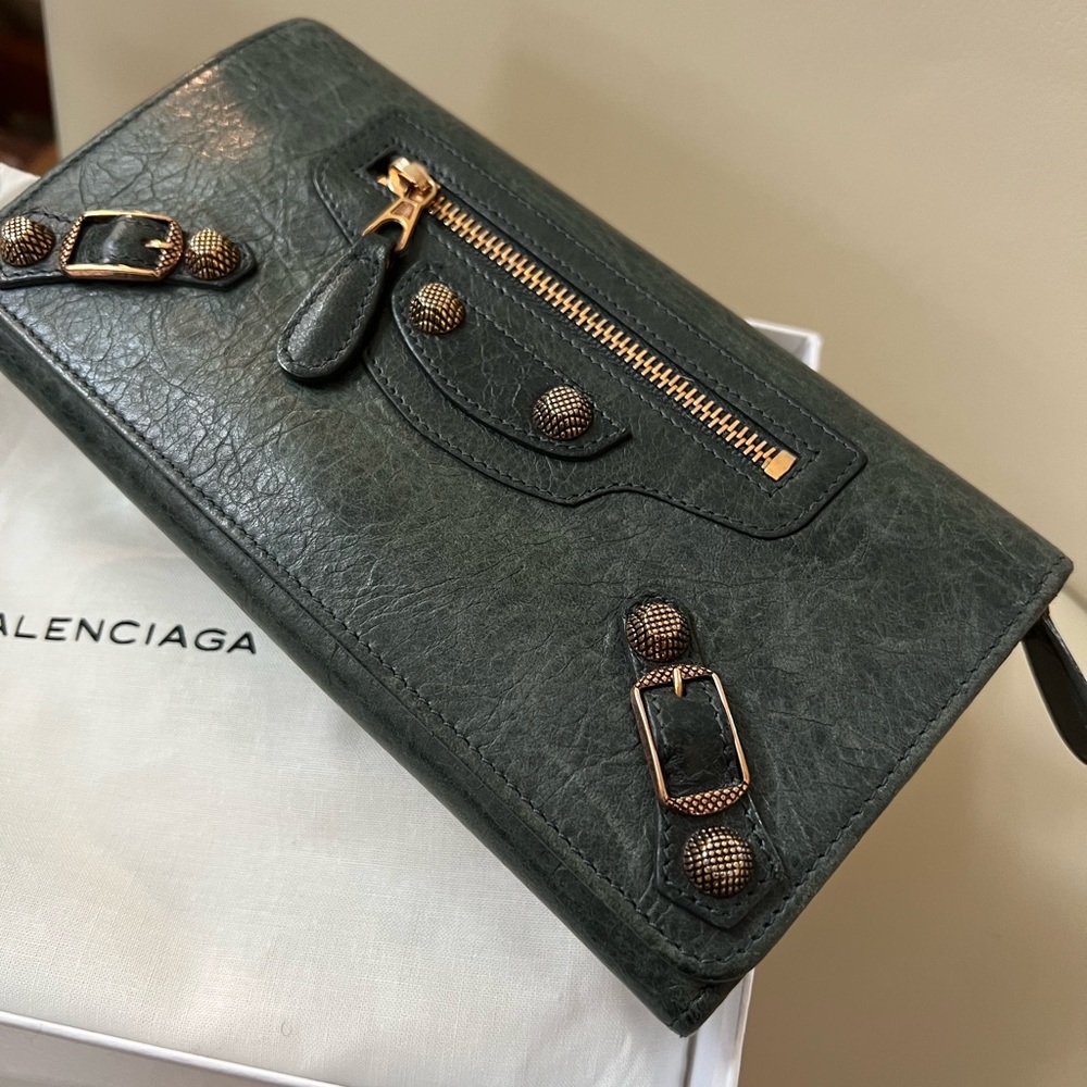 BALENCIAGA CONTINENTAL WALLET IN ANTHRACITE WITH ROSE GOLD HW